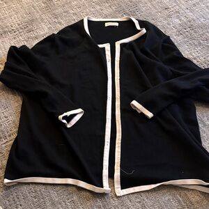 Chic Black Cardigan with White Trim
